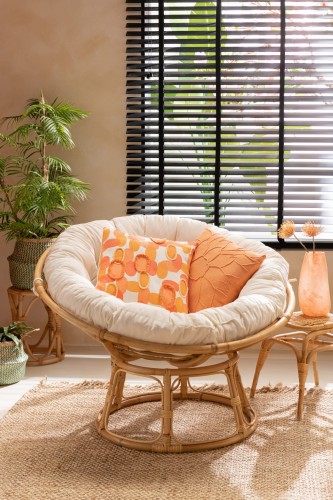 fotel mini sofa z rattanu okrągła z poduszką