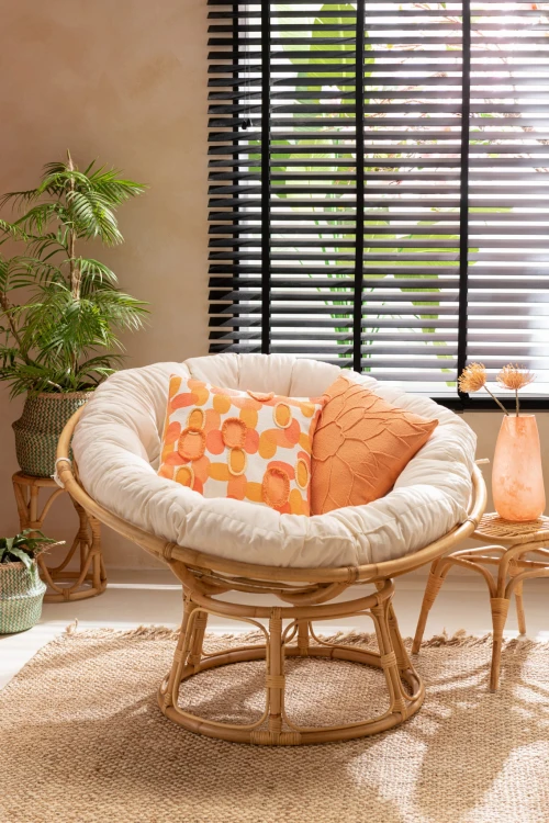 fotel mini sofa z rattanu okrągła z poduszką