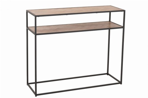 konsola metalowa z drewnianym blatem i półką j-line