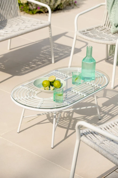 stolik ogrodowy lounge oval metal szkło white j-line