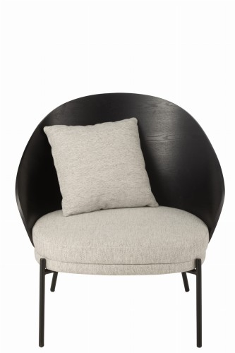 krzesło lounge lone drewno metal czarne z szarą tapicerką j-line