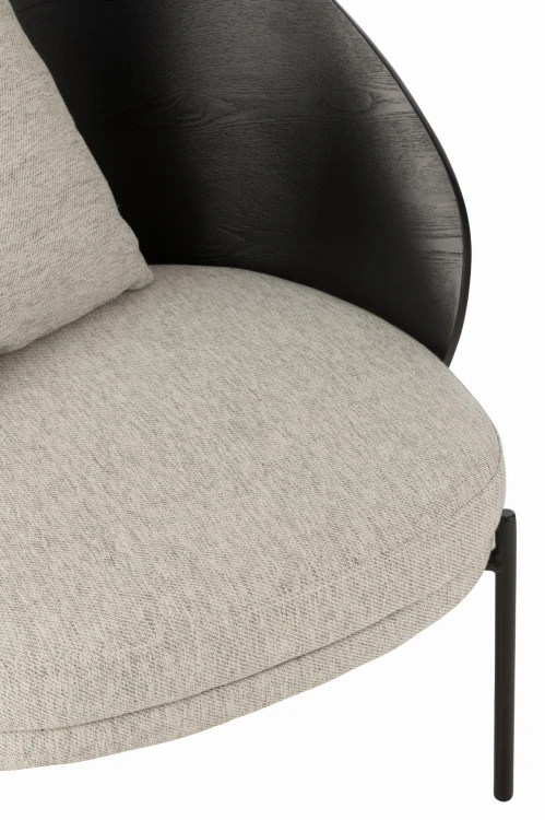 krzesło lounge lone drewno metal czarne z szarą tapicerką j-line