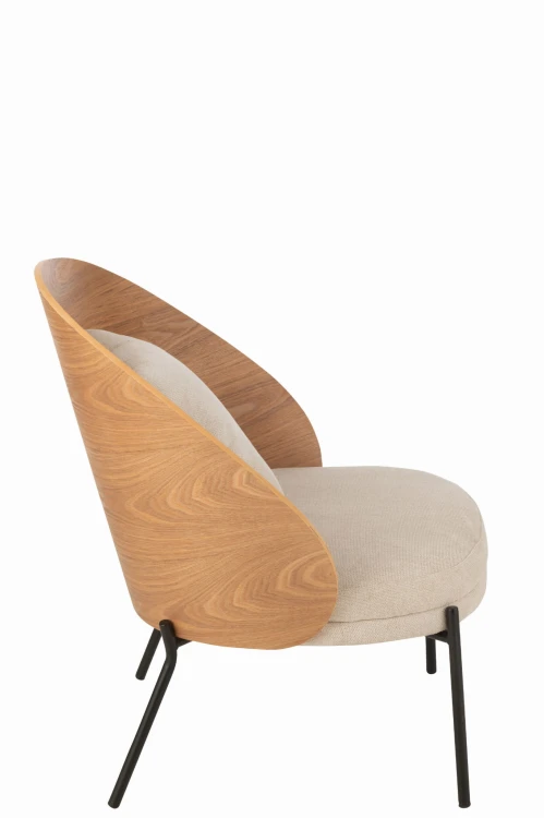 krzesło lounge lone ply metal drewno natural beige j-line
