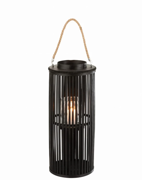lampion tuba podłużny bambusowy czarny j-line