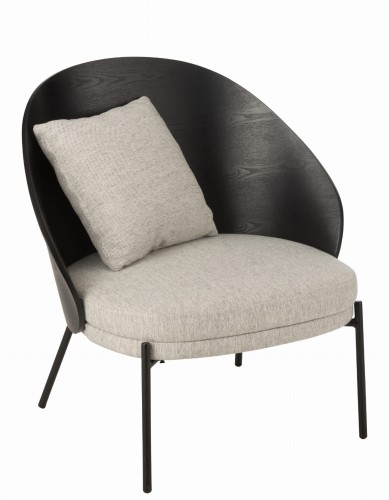 krzesło lounge lone drewno metal czarne z szarą tapicerką j-line