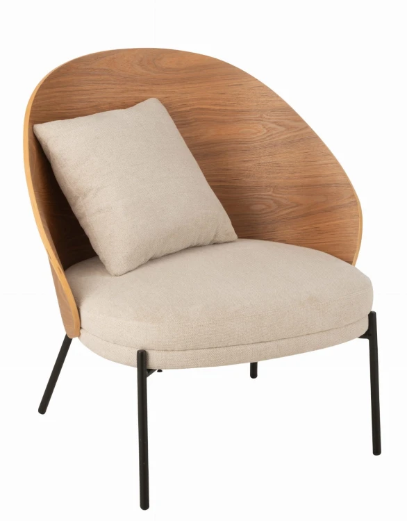 krzesło lounge lone ply metal drewno natural beige j-line