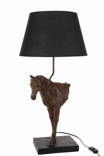 lampa stołowa brązowy koń z czarnym kloszem j-line