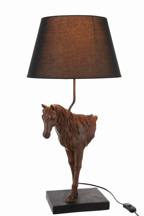 lampa stołowa brązowy koń z czarnym kloszem j-line