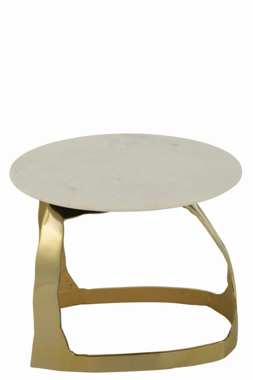 stolik boczny kamienny marmurowy blat i metalowa podstawa biały złoty j-line