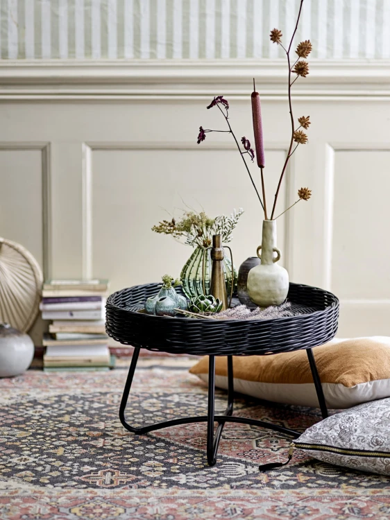 stolik kawowy z rattanu Hattie black bloomingville