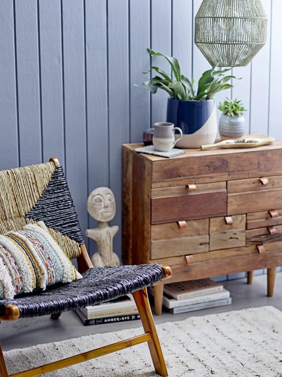 fotel lounge grant drewno tekowe natural black bloomingville