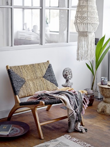 fotel lounge grant drewno tekowe natural black bloomingville