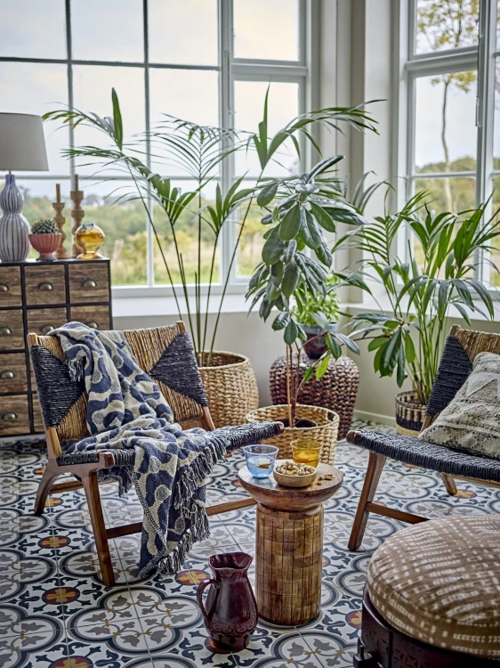 fotel lounge grant drewno tekowe natural black bloomingville