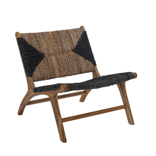 fotel lounge grant drewno tekowe natural black bloomingville