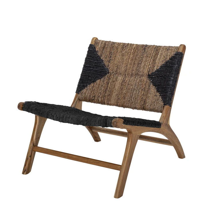 fotel lounge grant drewno tekowe natural black bloomingville