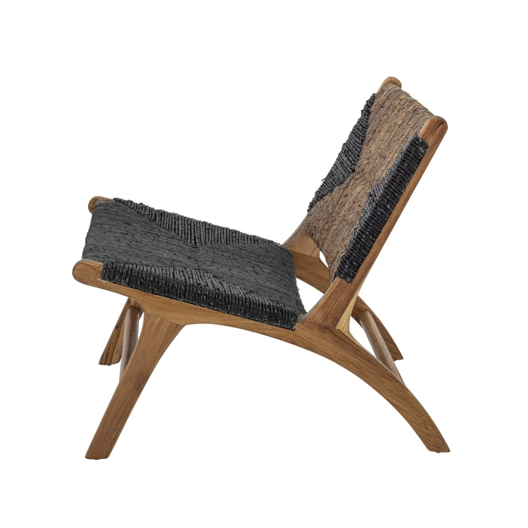fotel lounge grant drewno tekowe natural black bloomingville