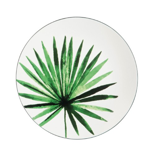 talerz z kamionki ceramiczny w tropikalne liście_ palma J-Line