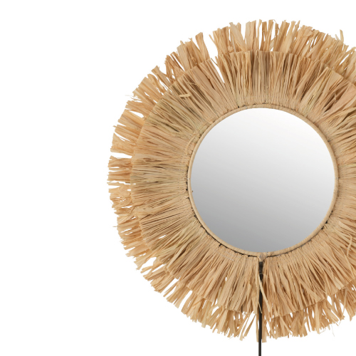 lustro z rafii naturalnej boho stojące na nóżce